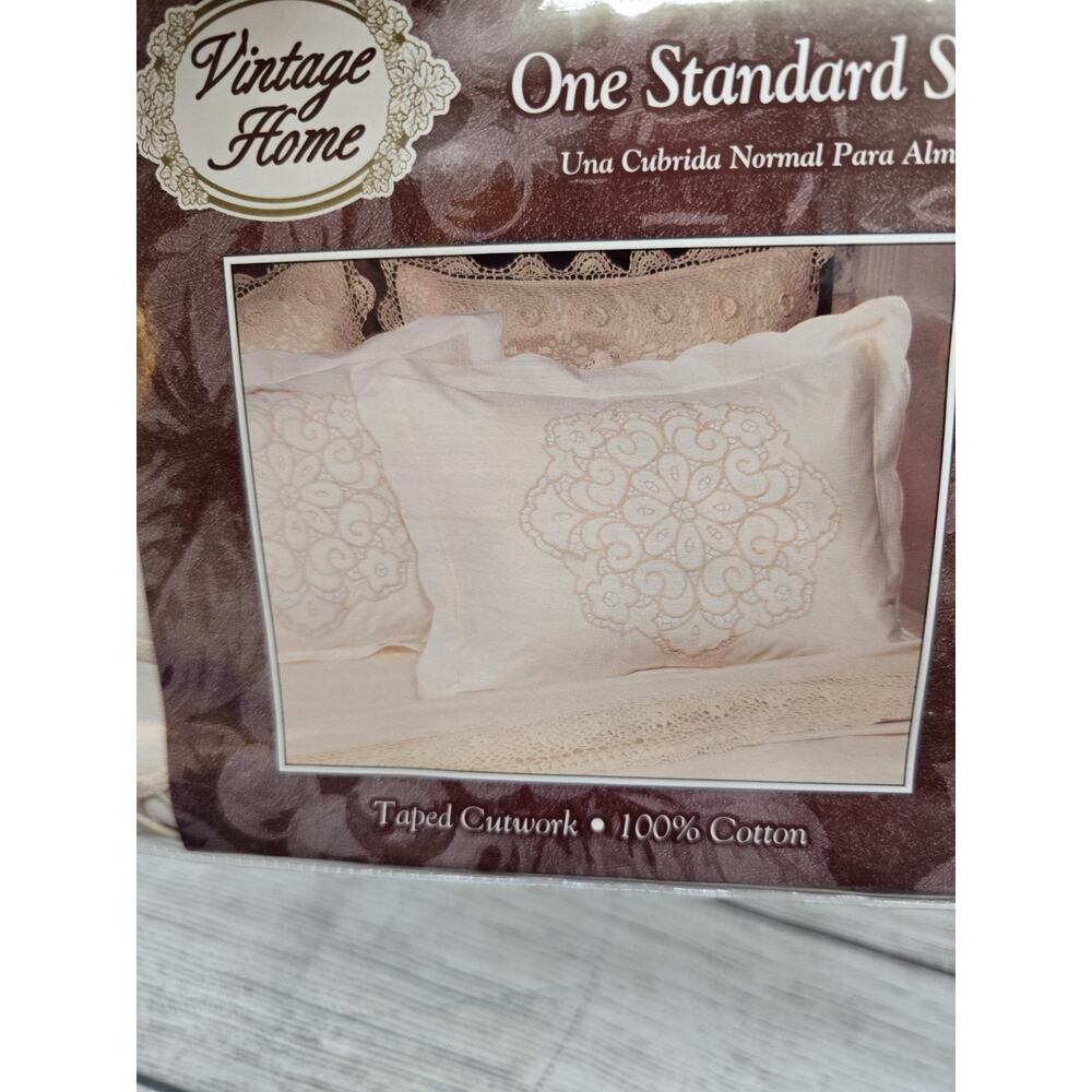 NEW Vintage Home 2 Standard Shams Taped Cutwork Cotton Cream Beige NIP